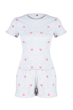 Trendyolmilla Gri Melanj Kalpli Slogan Bask?l? Lastikli Fitilli Sortlu Orme Pijama Tak?m? THMSS24PT00220  фото 12