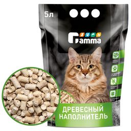 Наполнитель для кошачьих туалетов Gamma 5л, древесный впитывающий, крупные гранулы Наполнитель для кошачьих туалетов Gamma 5л, древесный впитывающий, крупные гранулы