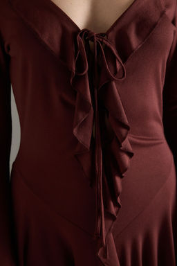 Trendyolmilla Kahverengi Orme Midi Volanl? Plaj Elbisesi TBESS25EL00130  фото 4