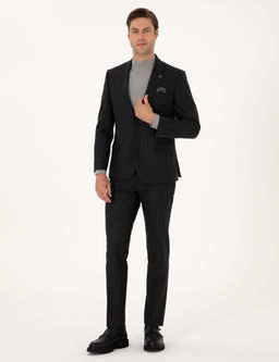 Antrasit Slim Fit %100 Y_n _izgili Tak_m Elbise
