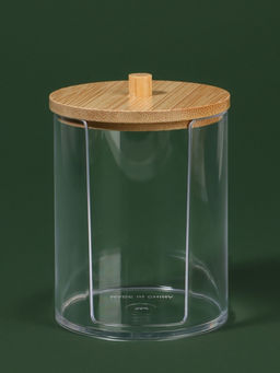 Органайзер для ватных дисков «BAMBOO», с крышкой, d=7×10.1 см, прозрачный, коричневый