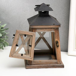 Деревянный подсвечник-фонарь на 1 свечу «Трапеция», коричневый, 20.5×12.5×12.5 см