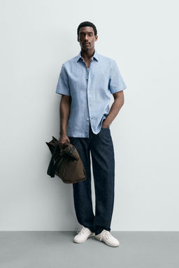CAMISA ESTRUCTURA LINO - ALGOD?N / Celeste lavado