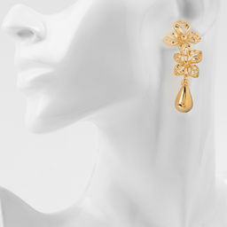 Серьги металл Стиль цветок с каплей, цвет золото - Qf фото 3