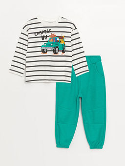 Bisiklet Yaka Uzun Kollu Bask?l? Erkek Bebek Ti??rt ve Pantolon 2li Tak?m