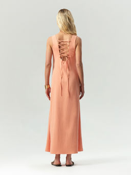 EMKA / Платье макси со шнуровкой на спине с добавлением льна  фото 5