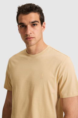 Erkek Regular Fit Bisiklet Yaka Bej Basic Ti__rt