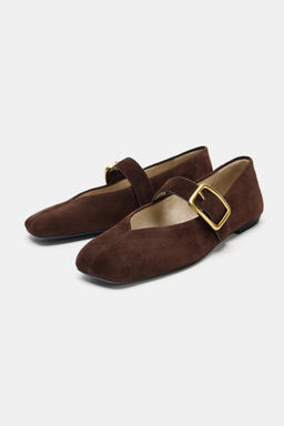 SUEDE BALLERINA FLATS WITH BUCKLE - Zara фото 4