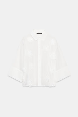 CAMISA FLUIDA FLORES RELIEVE / Blanco - Zara фото 6