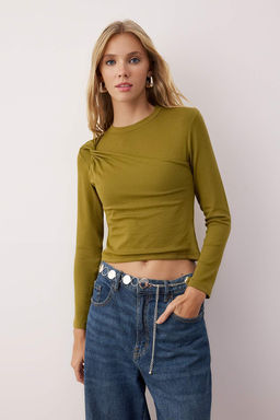 Ekru Viskon Icerikli Omuz Burgu Detayl? Vucuda Oturan Esnek Orme Bluz TWOAW26BZ00154 - Trendyolmilla фото 2