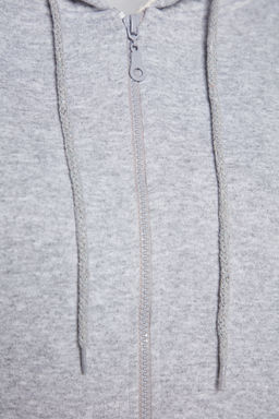 Gri Oversize/Rahat Kesim Basic Kapusonlu Fermuarl? Kal?n Ici Polarl? Orme Sweatshirt TWOAW24SW00188