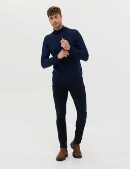 A__k Lacivert Slim Fit Bal_k__ Yaka Basic Triko Kazak - Pierre cardin фото 3