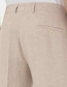 A__k Kahverengi Slim Fit Keten Kar___ml_ Pileli Pantolon