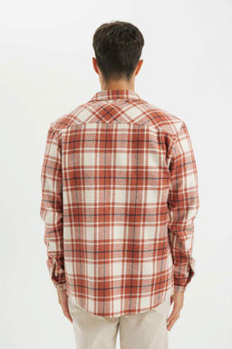 Рубашка стандартного кроя с воротником-поло и длинными рукавами - Defacto фото 6