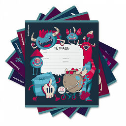 Цена за 10 шт. Тетрадь школьная ученическая ErichKrause Monsters, 12 листов, клетка (в плёнке по 10 шт.)_MIX-PACK