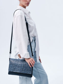 Сумка кожаная на плечо Deboro 30181 синяя волна