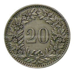 Монета 20 раппенов 1939 года Швейцария