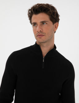 Siyah Slim Fit Dik Yaka Fermuarl_ Triko Kazak - Pierre cardin фото 2