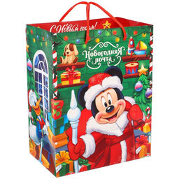 Пакет ламинат вертикальный, Новогодняя почта, 18 x 23 x 11,5 см, Микки Маус и его друзья