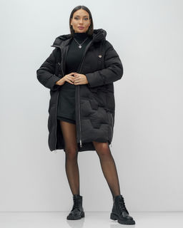 Пальто зимнее утепленное с капюшоном женское черного цвета 7638Ch - Visdeer фото 10