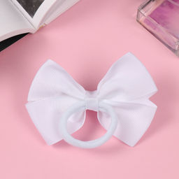 Цена за 6 шт. Бант для волос на резинке «Школьница», горох, 9 см, белый