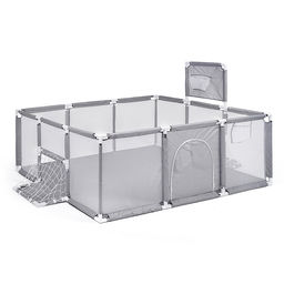 Манеж детский прямоугольный с баскетбольным кольцом и воротами (120*180*60) цвет серый