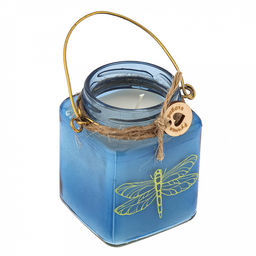 Свеча "Дарнера-3" 6,5х6,5см, h8,6-8,9см, парафин, большая, в стекле, с декором, время горения 30 часов, синий (Россия)