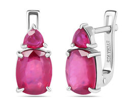 Серьги, 2 рубин корунд кушон 7х9 мм/5.47 ct. , 2 рубин корунд триллион 4 мм/0.59 ct, Джени