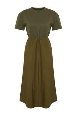 Haki A Kesim Orme Kumas Detayl? Midi Dokuma Elbise TWOSS24EL00447 - Trendyolmilla фото 7