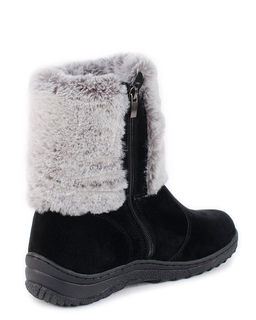 Унты женские на литой подошве. Черные., Замша. "Шиншилла". Короткие. Молния.