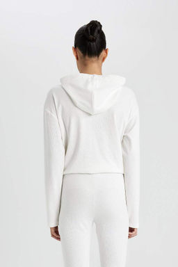 DeFactoFit Футболка стандартного кроя с капюшоном и вышивкой в рубчик с длинными рукавами  фото 6