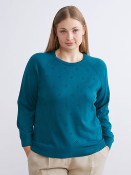 Bisiklet Yaka ?i?ekli Kad?n Triko Kazak