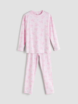 Bisiklet Yaka Fiyonk Desenli K?z ?ocuk Pijama Tak?m?