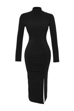 TRENDYOLMILLA Antrasit Duz Drape Detayl? Y?rtmacl? Dik Yaka Fitted/Vucuda Oturan Esnek Orme Elbise TWOAW24EL00134  фото 7