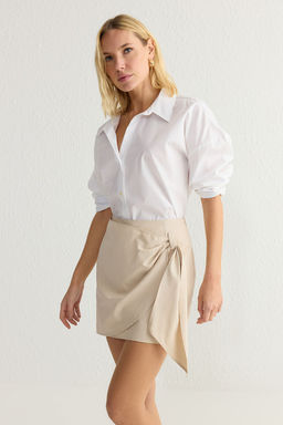 Bej Baglama Detayl? Pamuklu Dokuma Etek TWOSS25ET00019 - Trendyolmilla фото 2