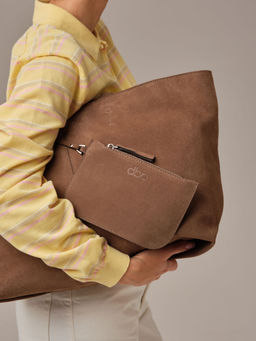 Замшевая сумка шоппер Texas DBR 31390 серо-коричневый  фото 10