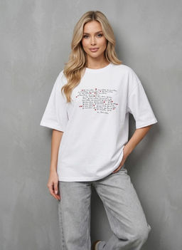 K13680 Футболка с вышивкой OVER SIZE (хлопок) БЕЛЫЙ