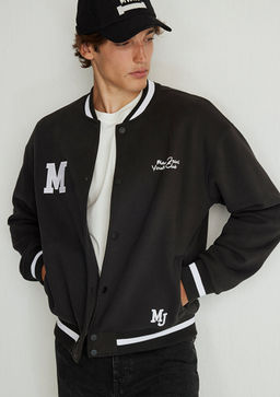 M Logo Bask?l? Siyah Kolej Ceketi