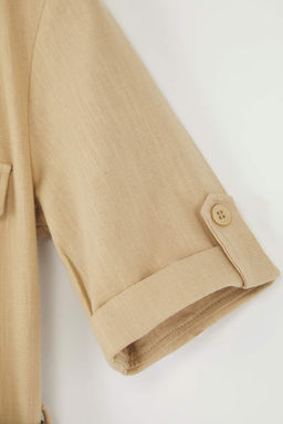 Trendyolmilla Haki Kemerli Keten Kar?s?ml? Cep Detayl? Midi Dokuma Gomlek Elbise TWOSS25EL00704  фото 13