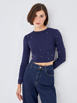 Bisiklet Yaka Crop Kad?n Triko Kazak