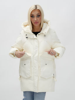 Куртка летучая мышь женская с капюшоном зимняя бежевого цвета 9617B - Mtforce фото 12