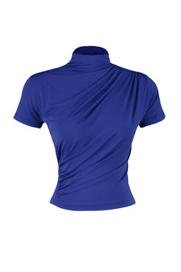 Trendyolmilla Siyah Buzgu/Drape Detayl? Fitted/Vucuda Oturan K?sa Kollu Dik Yaka Esnek Orme Bluz TWOSS24BZ00426  фото 7