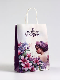 Цена за 3 шт. Пакет подарочный крафт, С 8 марта!, 18?8?25 см