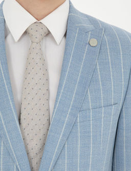 A__k Mavi Ekstra Slim Fit _izgili Y_n Tak_m Elbise