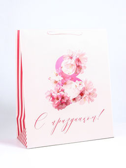 Пакет подарочный ламинированный вертикальный С 8 Марта, XL 40?49?19 см