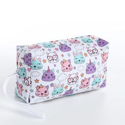 Косметичка на молнии с ручкой, объёмная, маленькая, с принтом Волшебные котята, белая