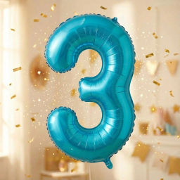 Шар фольгированный 32/81см "Цифра "3" (голубой)