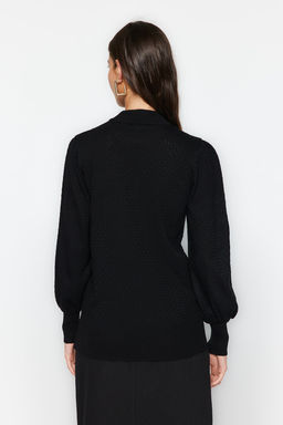 Siyah Dik Yaka Triko Kazak TWOAW21KZ0817 - Trendyolmilla фото 4