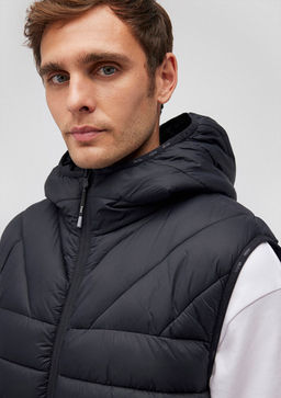 Kapusonlu Siyah Sisme Yelek - Mavi фото 5