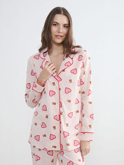 G?mlek Yaka Desenli Hamile Pijama Tak?m